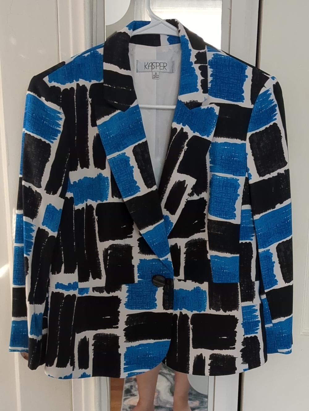Kasper Blue & Black Brushstroke Blazer - Women's Jacket